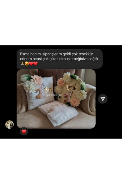 s'he design Bebek İsmine Özel Hazırlanan Çiçekli Tavşanlı Kapı Süsü Ve Takı Yastığı - Resim 5