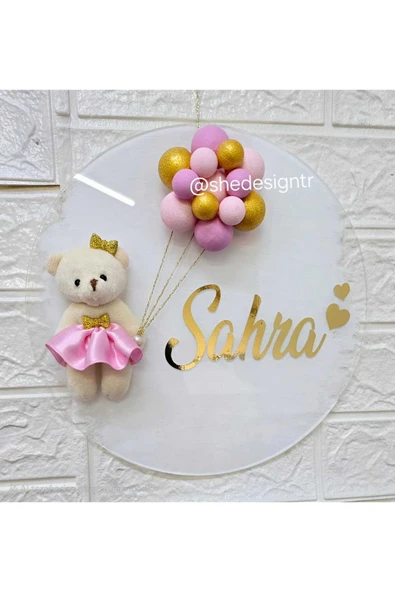 s'he design Kız Bebek İsmine Özel Hazırlanan Şeffaf Pleksi Kapı Süsü - 2