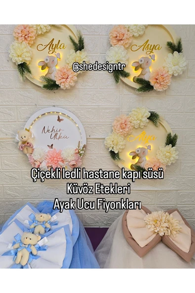 s'he design KIZ BEBEK İSMİNE ÖZEL HAZIRLANAN TAVŞANLI ÇİÇEKLİ PANO - Resim 3