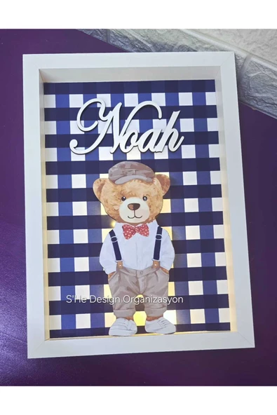 s'he design LEDLİ AHŞAP OBJELİ KAPI SÜSÜ /ERKEK BEBEK İSMİNE ÖZEL HASTANE DOĞUM ODASI KAPI SÜSÜ - Resim 3