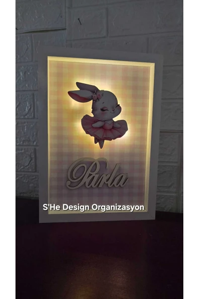 s'he design LEDLİ AHŞAP OBJELİ KAPI SÜSÜ / BEBEK İSMİNE ÖZEL HASTANE DOĞUM ODASI KAPI SÜSÜ - Resim 3