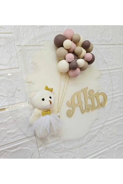 s'he design KIZ BEBEK İSMİNE ÖZEL PLEKSİ KAPI SÜSÜ krem pudra - Resim 3