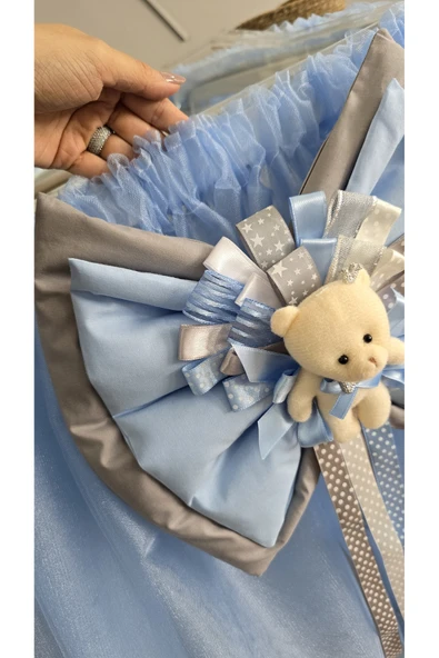 s'he design Bebek Ismine Özel Hazırlanan Hastane Odası Beşik Süsleme Seti 3 Parça Mavi - 4