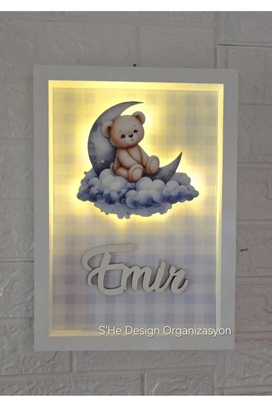 s'he design LEDLİ AHŞAP OBJELİ KAPI SÜSÜ / BEBEK İSMİNE ÖZEL HASTANE DOĞUM ODASI KAPI SÜSÜ - Resim 2