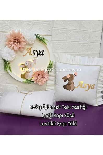 s'he design Kapı Süsü Laatikli Kapı Tülü ve Takı Yastığı Seti - Resim 5