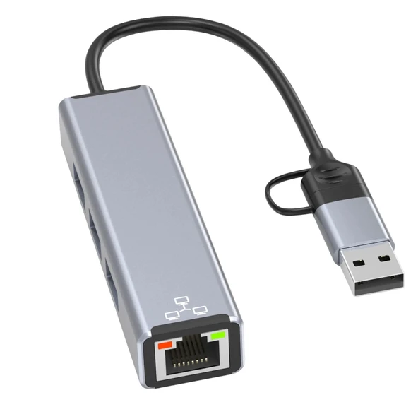 pilelistore Airsky Hc78 Usb Type C 2 İn 1 Usb Hub Ethernet Çevirici