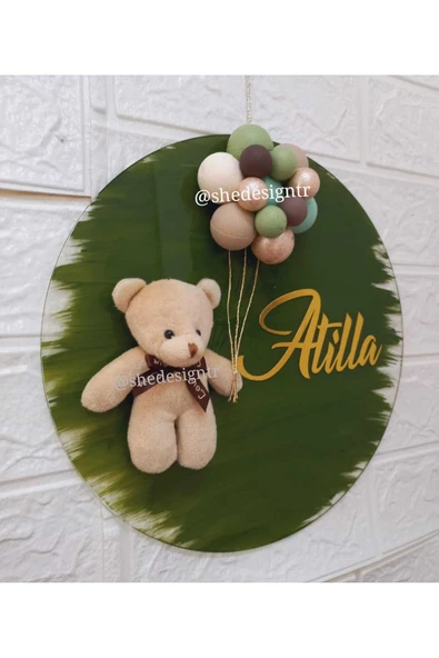 s'he design Bebek İsmine Özel Hazırlanan Şeffaf Pleksi Kapı Süsü yeşil - Resim 2