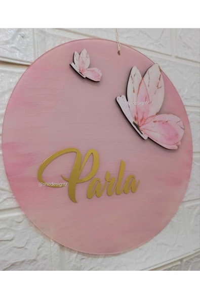 s'he design Kız Bebek İsmine Özel Hazırlanan Şeffaf Pleksi Kapı Süsü pudra pembe - Resim 2