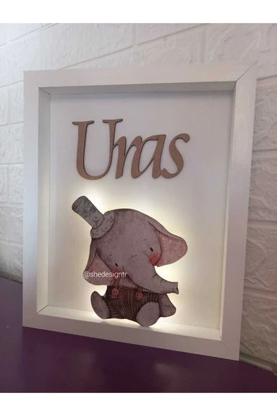 s'he design BEBEK İSMİNE ÖZEL HAZIRLANA LEDLİ AHŞAP PANO HASTANE ODASI KAPI SÜSÜ 25X35CM - Resim 3