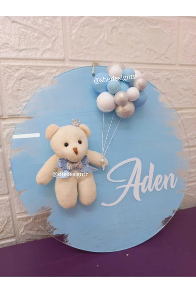 s'he design Erkek Bebek ismine Özel Hazırlanan Şeffaf Pleksi Kapı Süsü - Resim 3