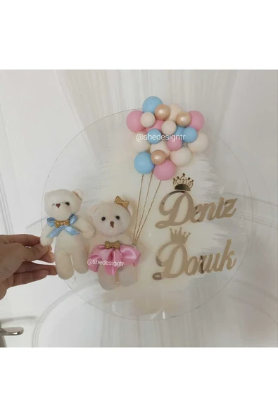 s'he design İKİZ BEBEK İSMİNE ÖZEL PLEKSİ KAPI SÜSÜ - 3