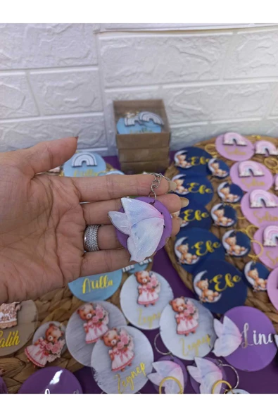 s'he design BEBEK İSMİNE ÖZEL HAZIRLANAN YENİDOĞAN HASTANE KAPI SÜSÜ VE 15 ADET HEDİYELİK MAGNET ve ANAHTAR SETİ - Resim 4