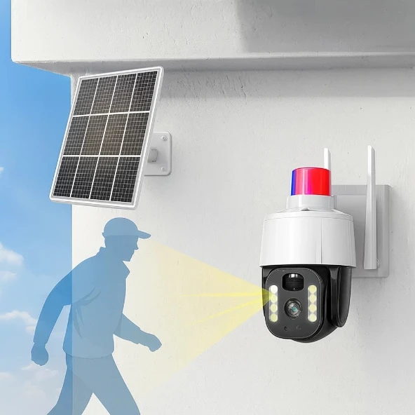 Güneş Enerjili Alarmlı Çakarlı Dış Mekan Güvenlik Kamerası - 3