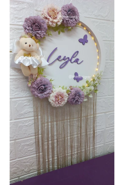 s'he design Ledli Çiçekli Bebek Ismine Özel Hastane Odasi Kapi Süsü ürün görseli