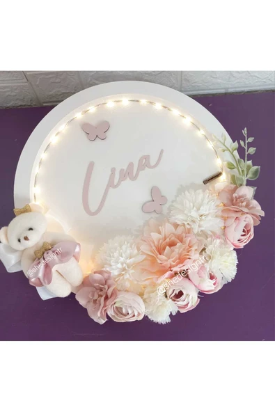 s'he design KIZ BEBEK İSMİNE ÖZE HAZIRLANAN ÇİÇEKLİ HASTANE ODASI KAPI SÜSÜ ürün görseli