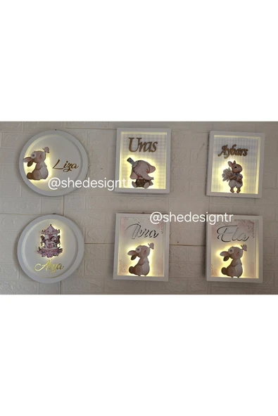 s'he design ERKEK BEBEK İSMİNE ÖZEL HAZIRLANAN LEDLİ AHŞAP PANO HASTANE ODASI KAPI SÜSÜ 25X35CM - Resim 3