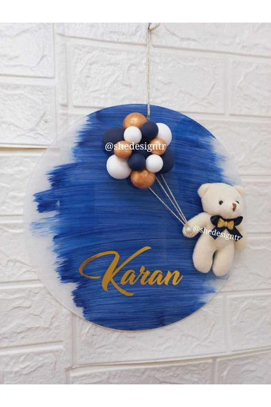 s'he design Erkek Bebek İsmine Özel Tasarlanan Şeffaf Pleksi Kapı Süsü lacivert - Resim 2