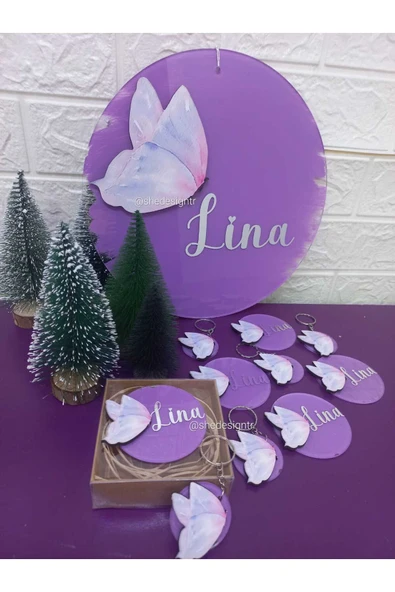 s'he design BEBEK İSMİNE ÖZEL HAZIRLANAN YENİDOĞAN HASTANE KAPI SÜSÜ VE 15 ADET HEDİYELİK MAGNET ve ANAHTAR SETİ ürün görseli