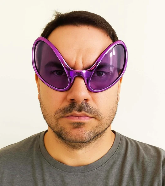 Retro Gözlük - 80 li 90 lı Yıllar Parti Gözlüğü Mor Renk 8x13 cm - 2