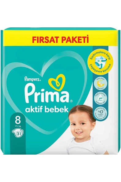 Prima Aktif Bebek 8 Beden Fırsat Paket 31x8 Paket 248 Adet 17+kg Bebek Bezi - Resim 2