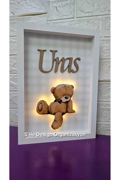 s'he design LEDLİ AHŞAP OBJELİ KAPI SÜSÜ / BEBEK İSMİNE ÖZEL HASTANE DOĞUM ODASI KAPI SÜSÜ - Resim 3