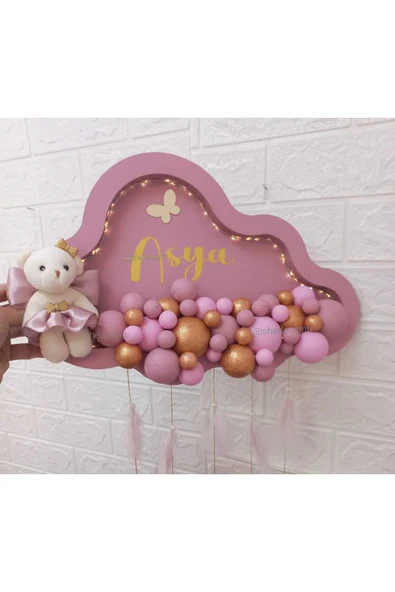 s'he design Bebek İsmine Özel Hazırlanan Bulut Ledli Bubble Kapı Süsü