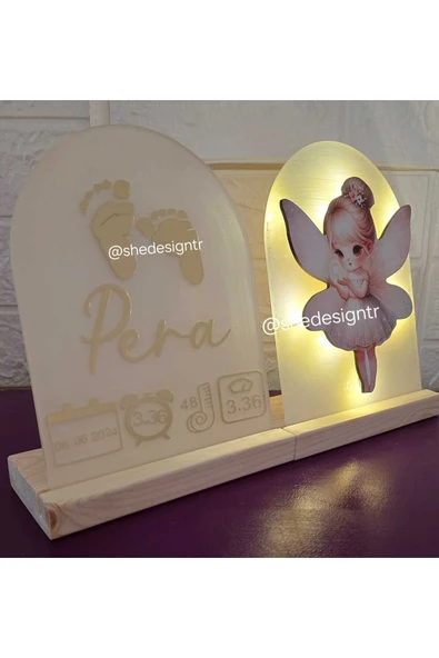 s'he design Bebek İsmine Özel Hazırlanan Işıklı Doğum Panosu - 2