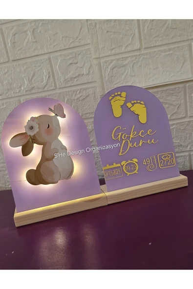 s'he design Bebek İsmine Özel Hazırlanan Işıklı Doğum Panosu - Resim 2