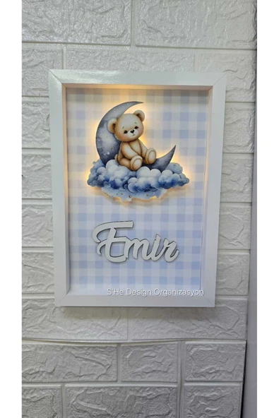 s'he design LEDLİ AHŞAP OBJELİ KAPI SÜSÜ / BEBEK İSMİNE ÖZEL HASTANE DOĞUM ODASI KAPI SÜSÜ ürün görseli