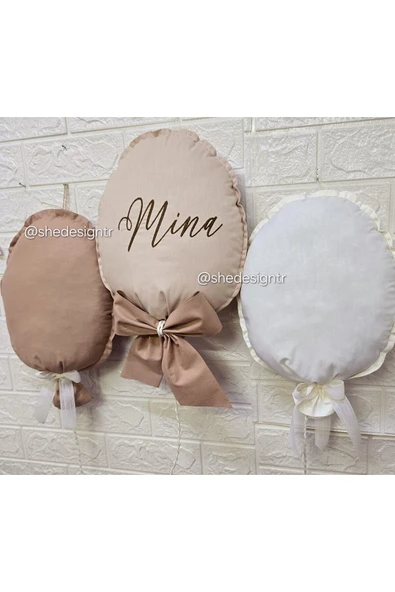 s'he design NAKIŞ İSİM İŞLEMELİ 3 ADET 25x35 BÜYÜK BOY BALON YASTIK - Resim 2
