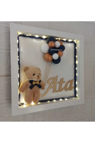 s'he design BEBEK İSMİNE ÖZEL HAZIRLANA LEDLİ AHŞAP PANO KAPI SÜSÜ - Resim 2