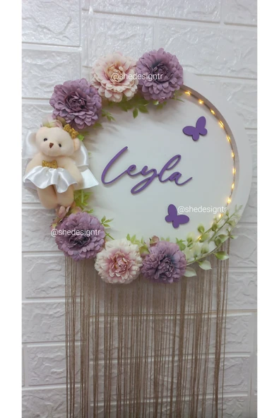 s'he design Ledli Çiçekli Bebek Ismine Özel Hastane Odasi Kapi Süsü - Resim 2
