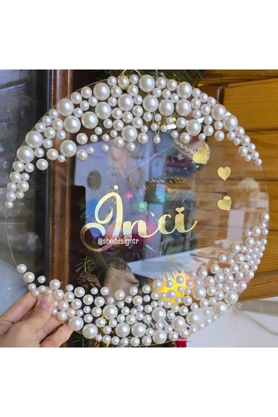 s'he design Bebek İsmine Özel Hazırlanan İncili Şeffaf Pleksi Kapı Süsü - Resim 2