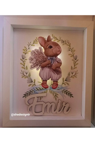 s'he design ERKEK BEBEK İSMİNE ÖZEL HAZIRLANAN LEDLİ AHŞAP PANO HASTANE ODASI KAPI SÜSÜ 25X35CM - Resim 2