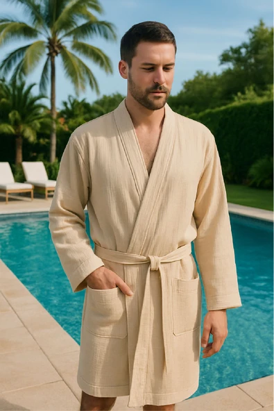 Müslin Kimono Bornoz – Unisex | %100 Pamuk Yumuşacık 2 Katlı Doğal Kumaş - ZTMBR6  Mint Yeşili S/M - 4