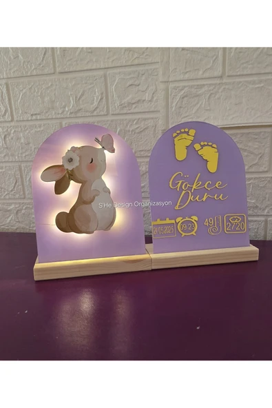 s'he design Bebek İsmine Özel Hazırlanan Işıklı Doğum Panosu - Resim 3