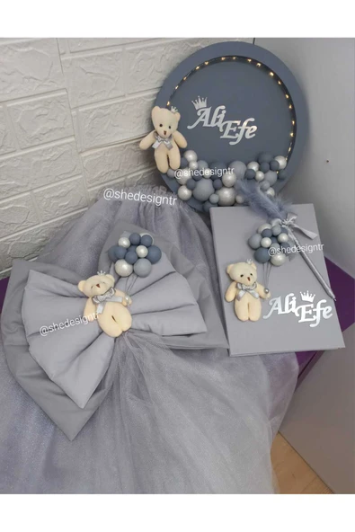 s'he design Yenidoğan Bebek Hastane Odası Süsleme Seti Gri ürün görseli