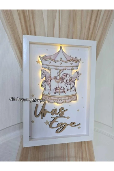 s'he design 30x40 BÜYÜK BOY LEDLİ AHŞAP OBJELİ KAPI SÜSÜ / BEBEK İSMİNE ÖZEL HASTANE DOĞUM ODASI KAPI SÜSÜ - Resim 2