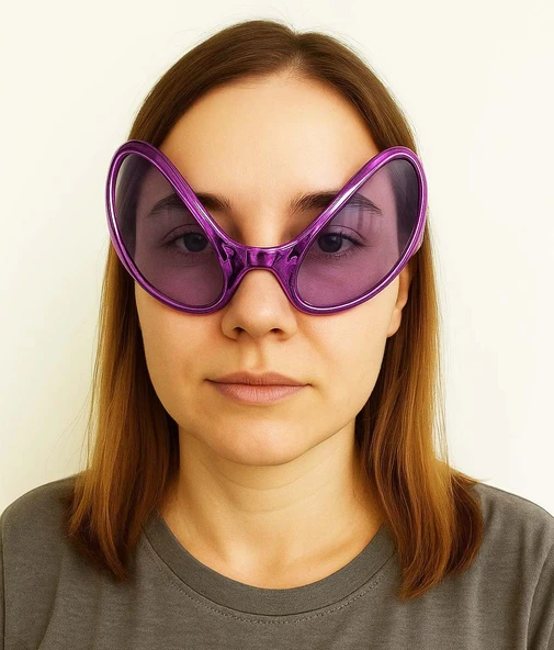 Retro Gözlük - 80 li 90 lı Yıllar Parti Gözlüğü Mor Renk 8x13 cm