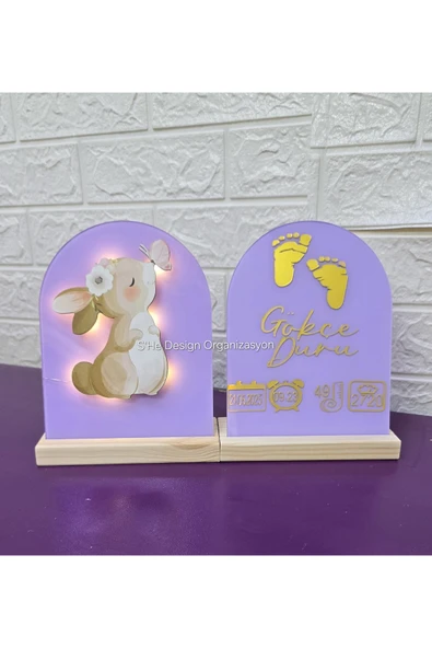 s'he design Bebek İsmine Özel Hazırlanan Işıklı Doğum Panosu ürün görseli
