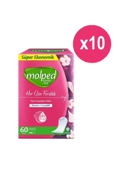 Molped Her Gün Ferahlık Günlük Ped 600 Adet (60'lı x10 Adet 1 Koli) ürün görseli