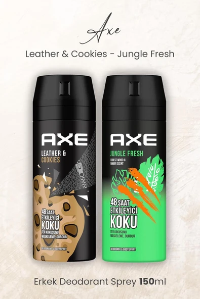 Axe Erkek Deodorant Sprey Leather & Cookies ve Jungle Fresh 150 ml ürün görseli