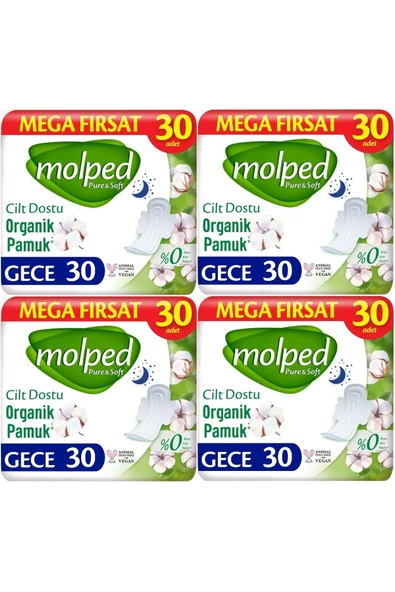 Molped Pure&Soft Hijyenik Ped Gece 120 (4PK*30) Adet Mega Pk ürün görseli