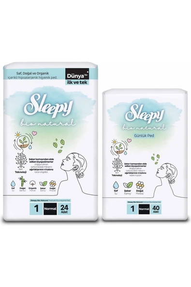 Sleepy Ekonomik Ikili Paket (Bio Natural Premium Plus Hijyenik Ped Normal 24'lü + Günlük Ped Normal 40'lı) - Resim 3