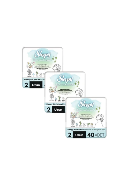 Sleepy Bio Natural Premium Plus Hijyenik Ped Mega Fırsat Paketi Uzun 120 Adet - Resim 2