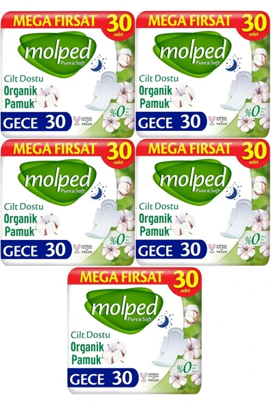 Molped Pure&Soft Hijyenik Ped Gece 150 (5PK*30) Adet Mega Pk ürün görseli