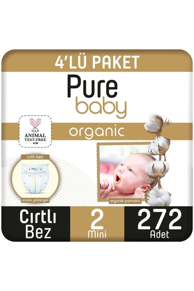 Pure Baby Organik Pamuklu Cırtlı Bebek Bezi Mini 2 No 272 Li ürün görseli