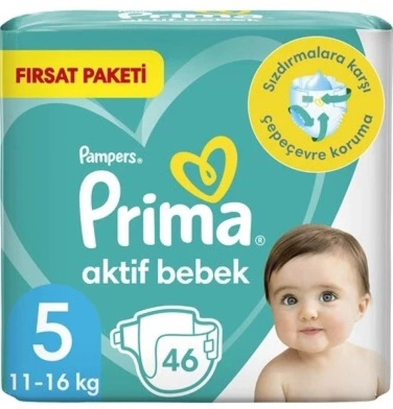 Prima Bebek Bezi Aktif Bebek 5 Beden 46 Adet Junior Fırsat Paketi 8li Paket 368 Adet ürün görseli