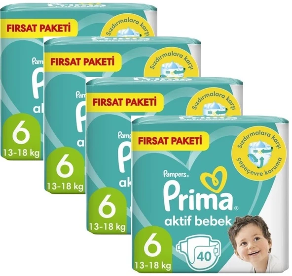 Prima Bebek Bezi 6 Beden 160 Adet (40x4 Lü) Fırsat Paket Aktif Bebek 13-18 kg ürün görseli