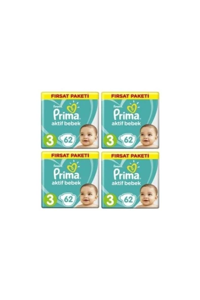Prima Bebek Bezi Aktif Bebek 3 Beden 62 X 4'lü 248'lı ürün görseli